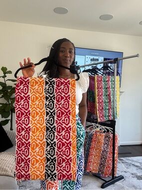 Wide-Leg African Print (ankara) Pants - Multicolor - orange, black and red